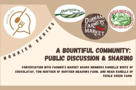 logos for Hurgen Meadows, Durham Farmers' Market, and Fickle Creek Farm with information that is in the event description